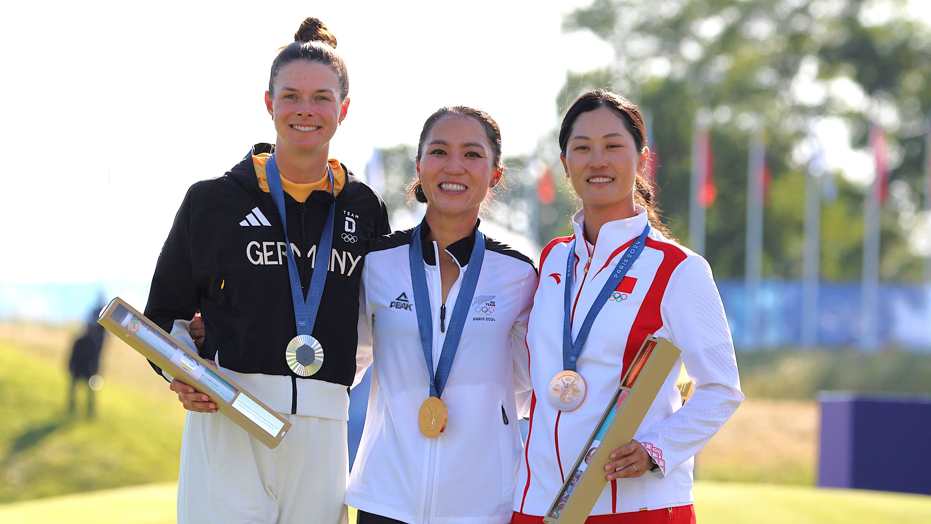 Das Podium mit Henseleit, Lydia Ko und Xiyu Lin © DGV/Kirmaier