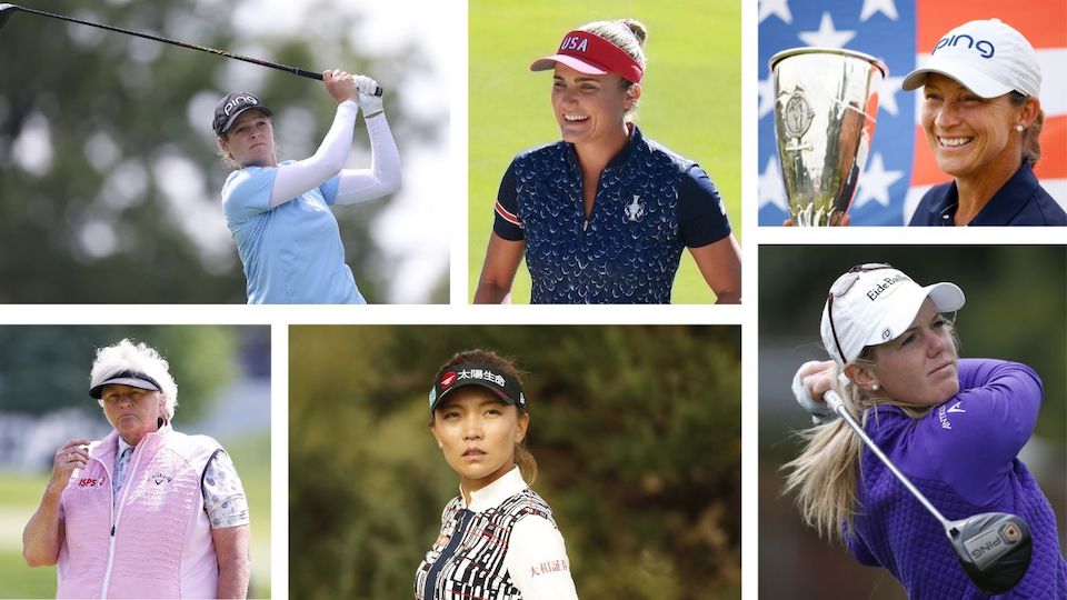 Prominente Abschiede 2024: Elly Ewing, Lexi Thompson, Angela Stanford (oben, v.l.) sowie Laura Davies, So Yeon Ryu und Amy Olson (unten, v.l.).