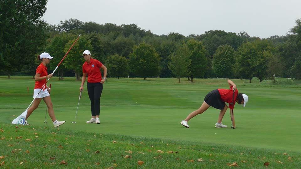 Greta Görtz (GC Rhein-Wied), Beiyi Wang (GC St. Leon-Rot) und Delia Eschbach (ebenfalls GC St. Leon-Rot) waren zusammen im Flight unterwegs. (Foto: DGV/Kretzschmar)