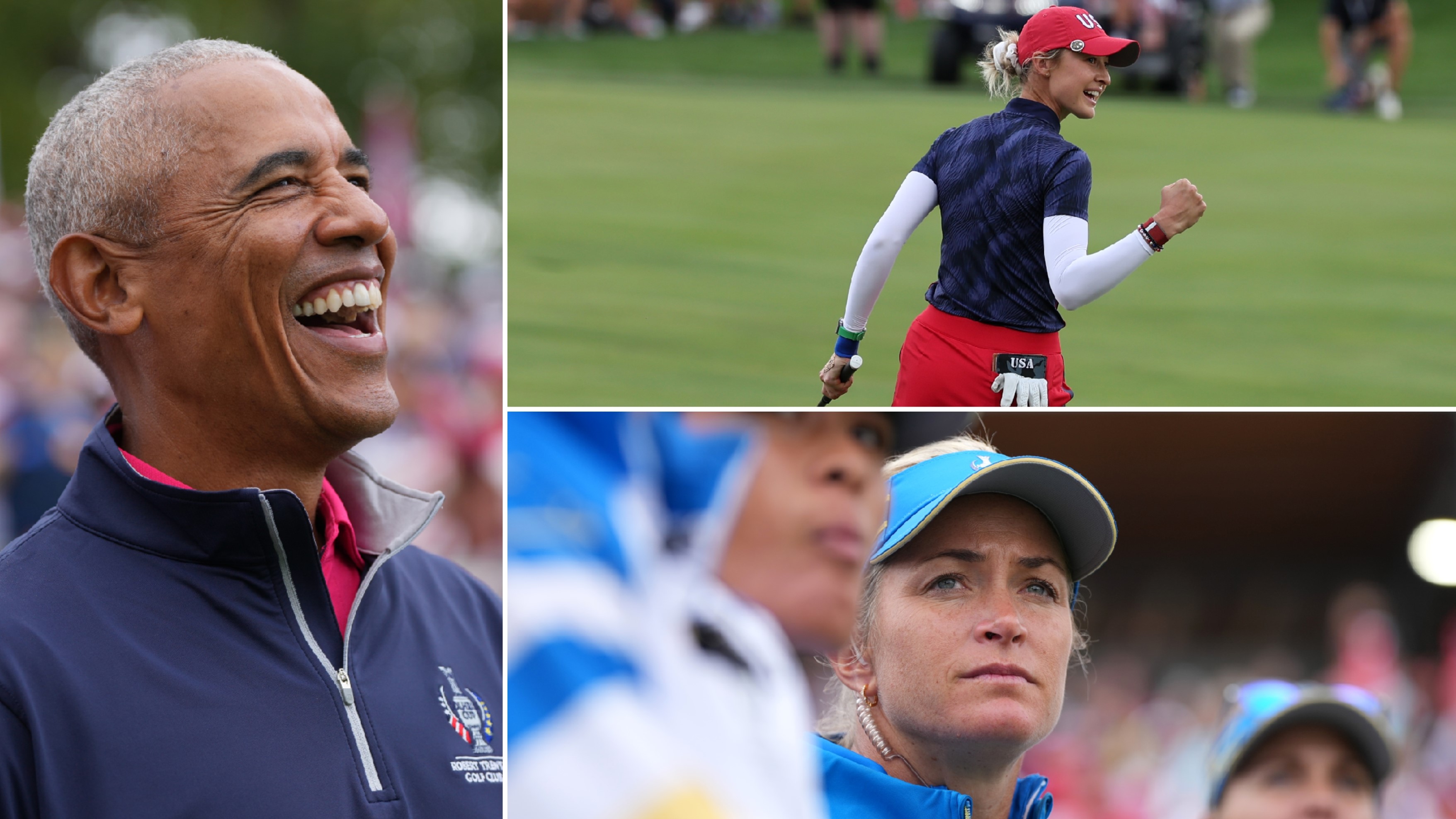 Barack Obama schaute beim Solheim Cup in Virginia vorbei - und dem US-Team um Nelly Korda beim Siegen zu. Bange Blicke dagegen bei Europas Kapitänin Suzann Pettersen. © Stuart Wallace/LET, Scott Taetsch/Getty Images