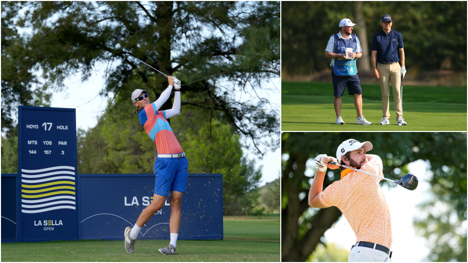 Helen Briem, Yannik Paul mit seinem Caddie Oliver Briggs und Thomas Rosenmüller.