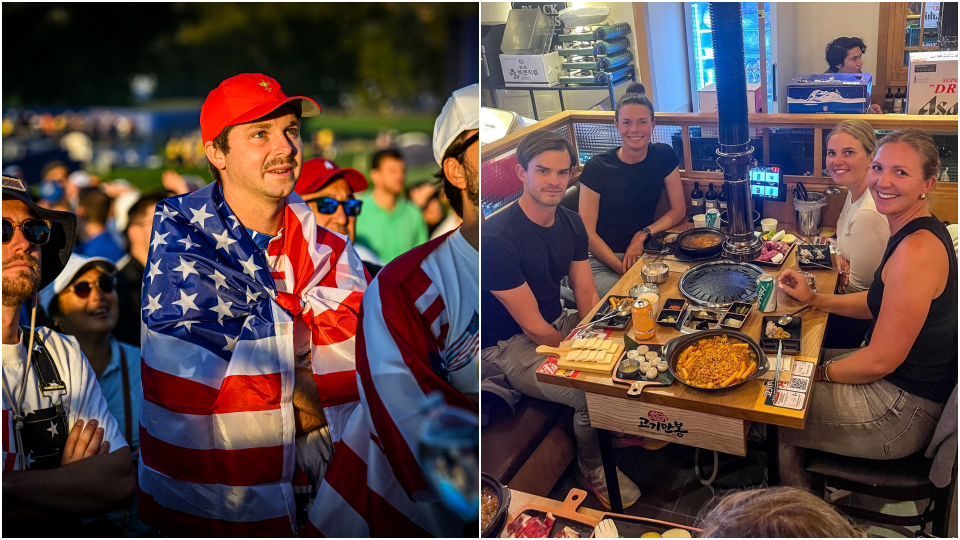 US-Fan beim Ryder Cup und Esther Henseleit beim LPGA-Treffen in Asien.